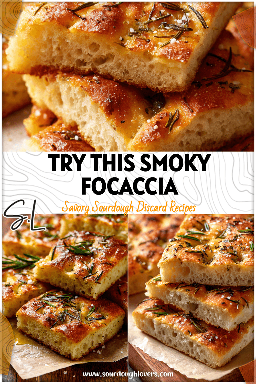 Rustic smoked rosemary focaccia topped with herbs and sea salt cooling on parchment.